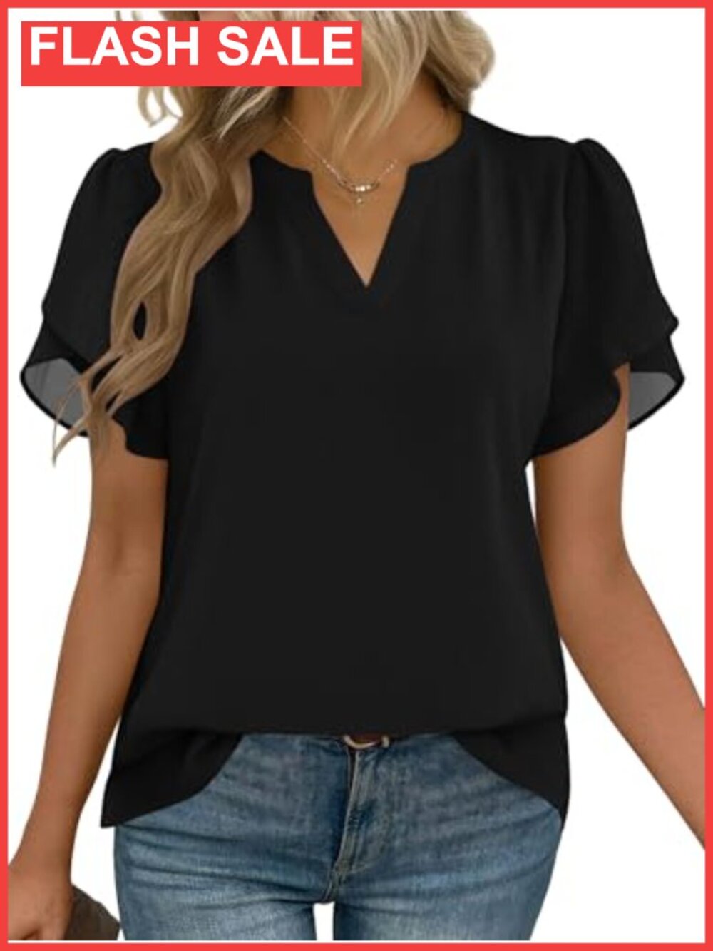 Chiffon Short Sleeve V Neck Work Blouse